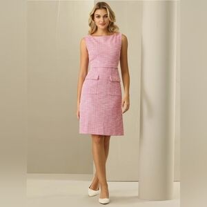 Women's Sleeveless Tweed Dress Boat Neck Work Office Sheath Dresses